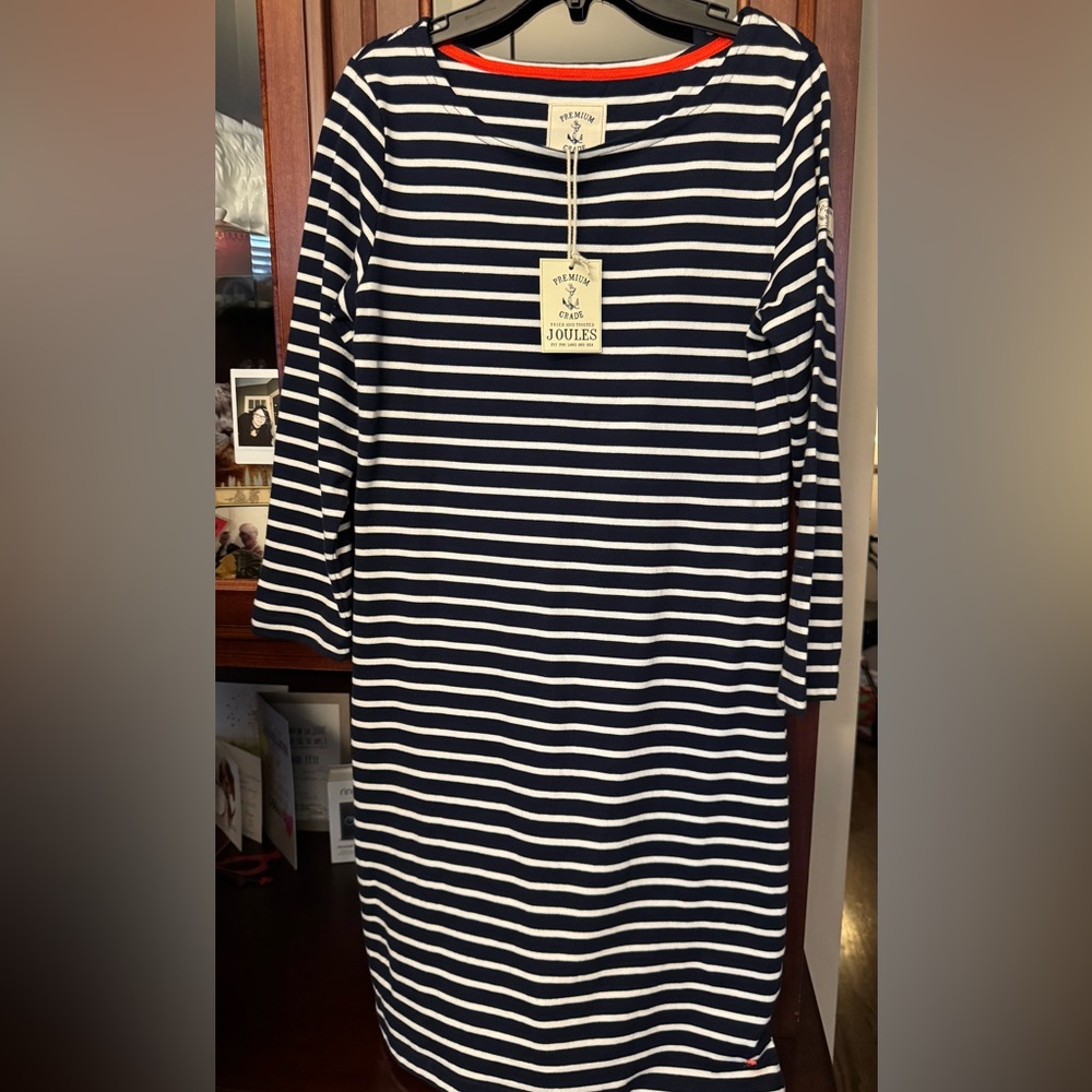 Joules Black and White Striped 3/4 Sleeve Dress